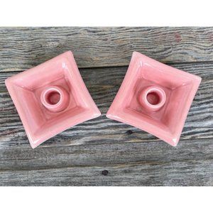 Vintage MCM Retro Pink/Gray Candlestick holders Square
